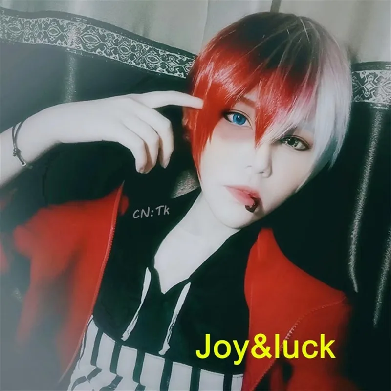 Joy&ampluck My Hero Academia Shoto Todoroki Cosplay Wig Short Synthetic Costume Half Red and White Color for Part |