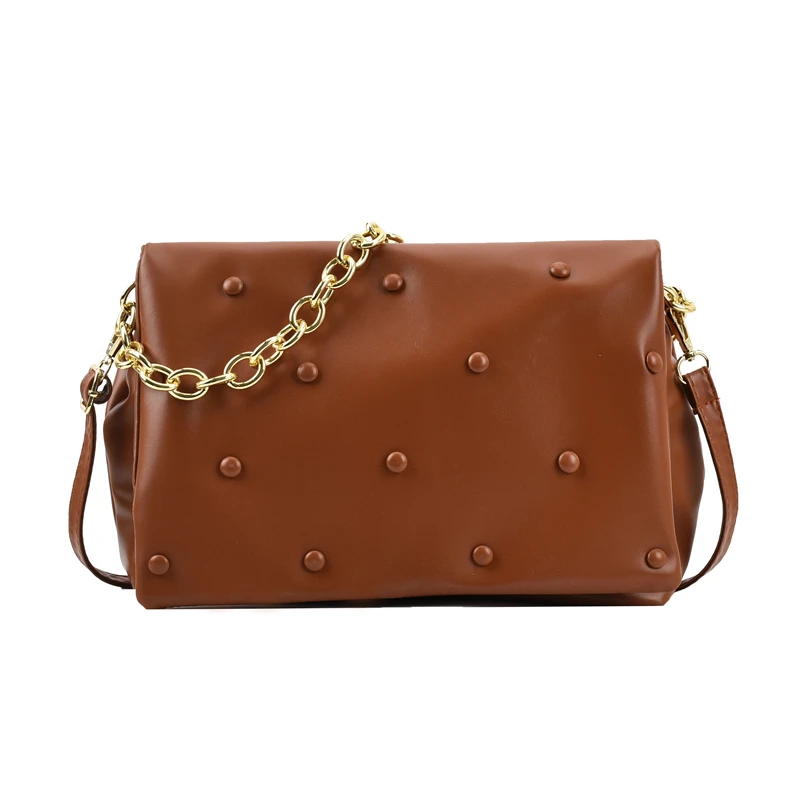

Large Capacity High Quality Fashion Shoulder Bags for Women Simple Casual Solid Color Rivet Thick Chain Ladies Crossbody Bag New