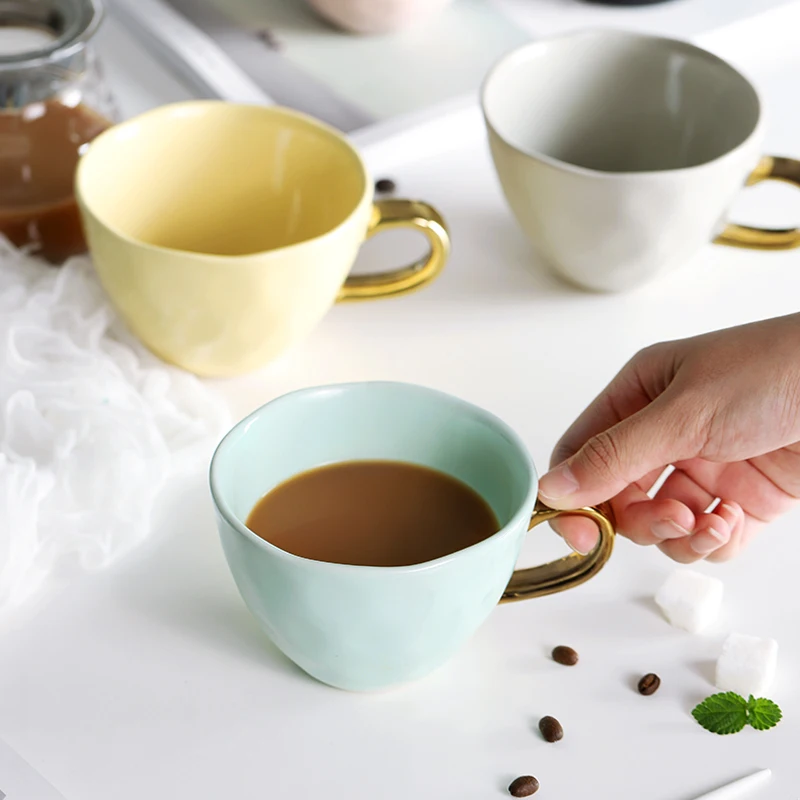 Простая красочная глазурованная керамика чашка большая кухонная для завтрака в