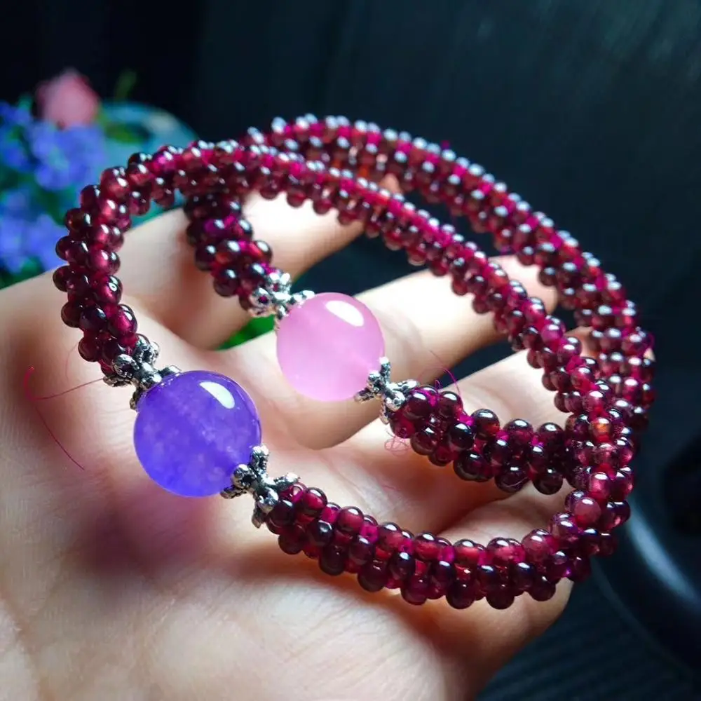 Natural Wine Red Garnet Quartz Round Beads 10mm Clear Rose Amethyst Beaded Bracelet Women Fashion Stone AAAAA | Украшения и