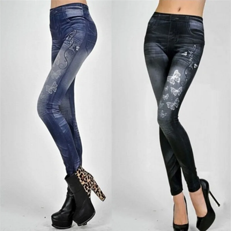 

Women Leggings Denim Jeans Pants With Pocket Slim Leggings Women Fitness Blue Black Leggins