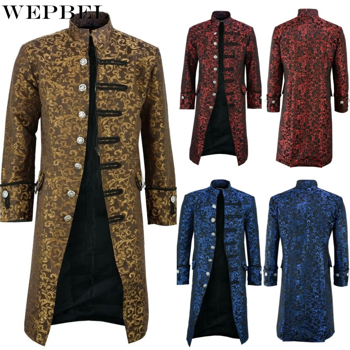 

WEPBEL High Quality Men's Medieval Renaissance Vintage Buttoned Collar Victorian Steampunk Jacket Costume Cosplay Coat (S-5XL)