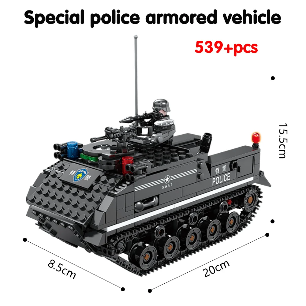 

KAZI KY67285 New Special Police Armed Chariot Military Series Tank car Model Children's Assembled Building Blocks Toys boys Gift