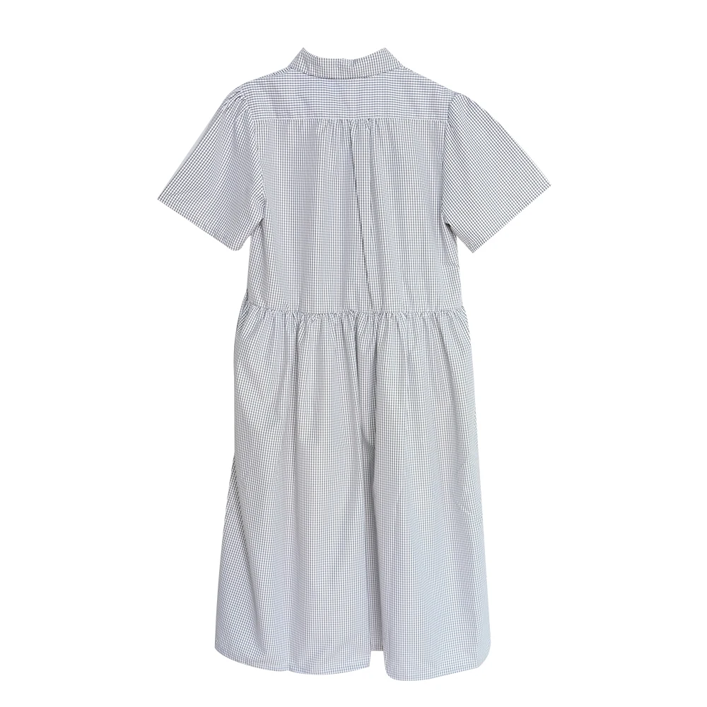 Женское клетчатое свободное платье в полоску летнее Хлопковое до середины икры с