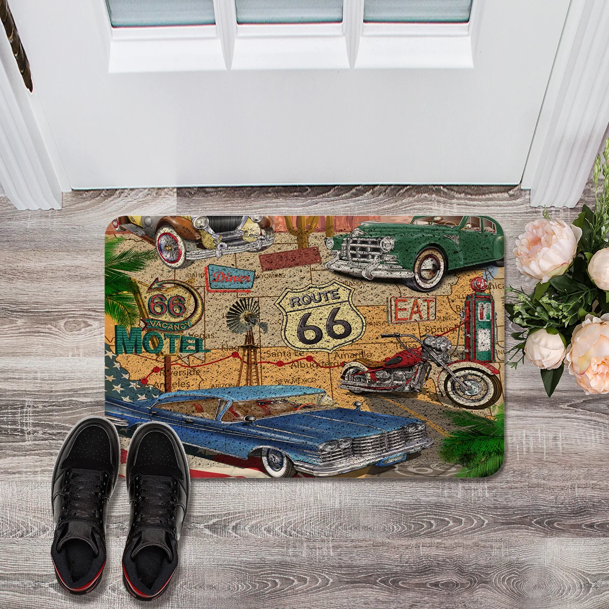 Ретро Route 66 постер дверной коврик для улицы Проволочная петля ног прихожей кухни