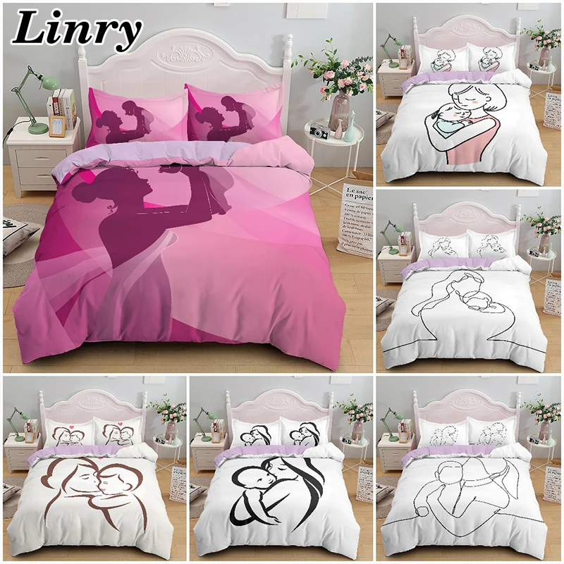 

Simple Style Mother hugs child Pattern Bedding Set Duvet Cover Twin/queen/king Size Quilt Covers Comforter Set for Adult Women