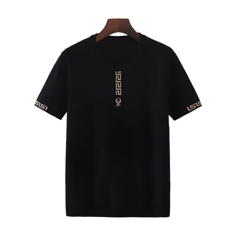 

Spring and summer 2021 half sleeve sweater men's T-shirt short sleeve deer head trend jacquard embroidery leisure base coat larg