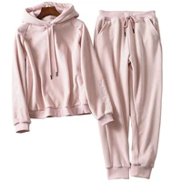 jvzkass 2021 new thick velvet sports suit two piece female hooded embroidery sweatshirt casual pants to keep warm z332