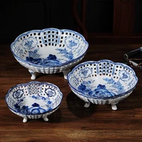 blue white porcelain fruit plate modern chinese style hollowed out hand painted chinese style creative home living room fruit bo