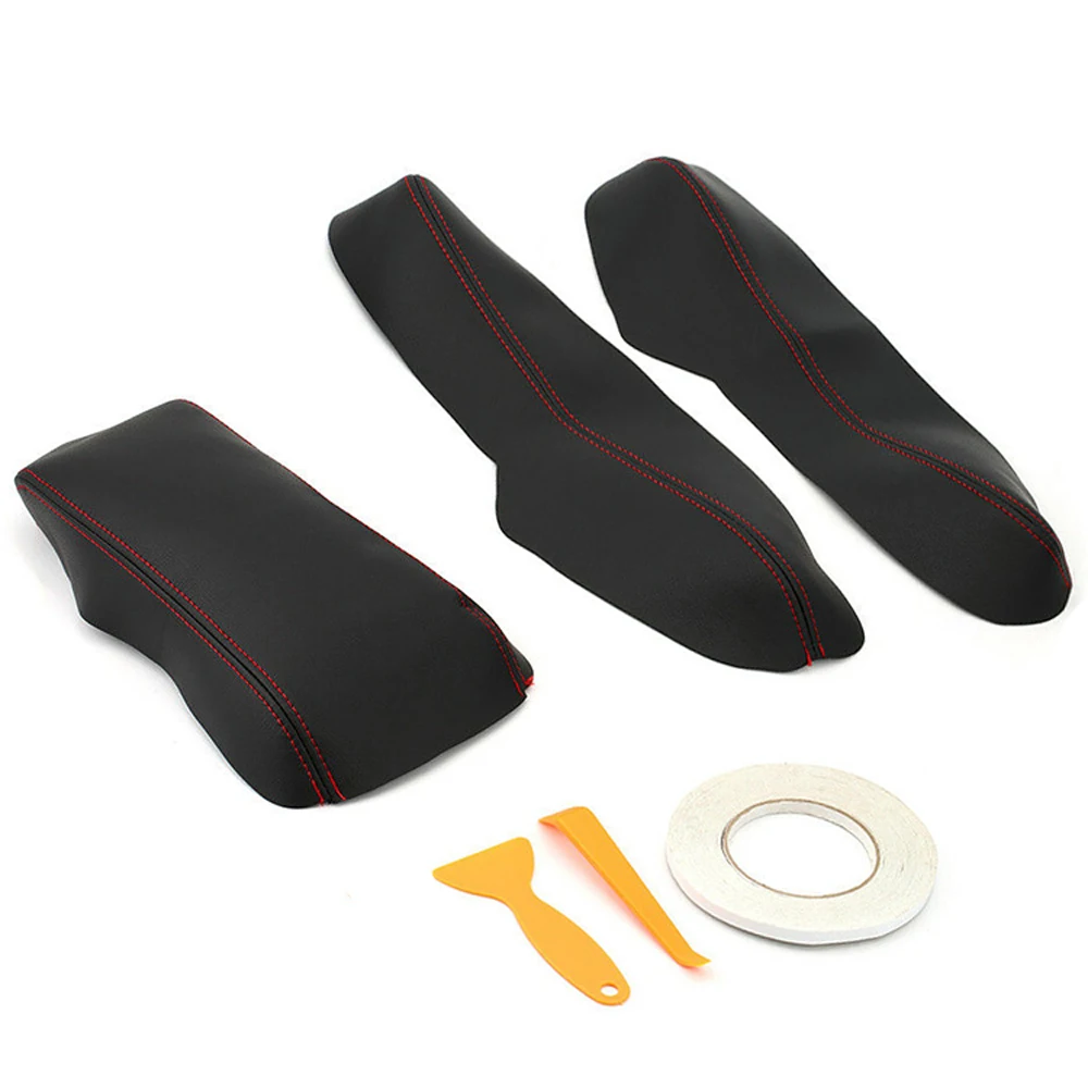 

Black+Red Line Armrest For Honda Civic 2016 2017 2018 Center Professional Trim 3Pcs