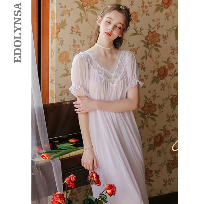 2020 Ночная рубашка в стиле принцессы ночная ретро с расклешенными рукавами