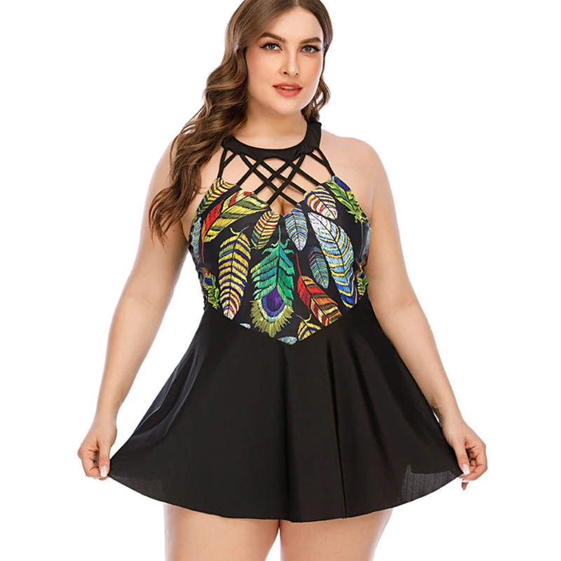 Женский раздельный купальник с цветочным принтом черный купальник-танкини юбкой