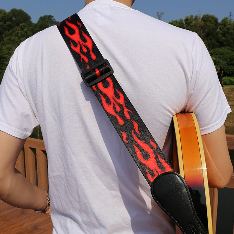 Персонализированный напечатанный ремень для гитары с красным пламенем