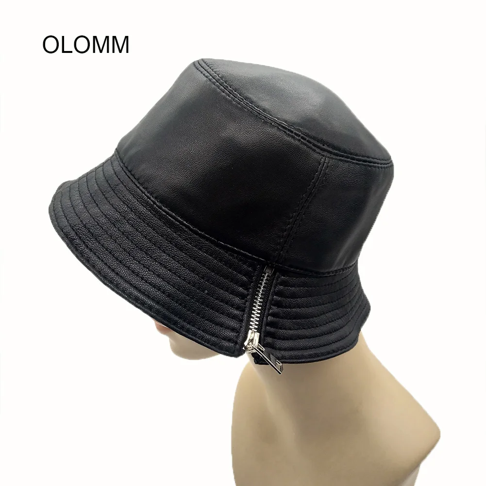 

Spring Women real leather Fedoras 2020 new style real sheep cow leather Zipper decoration Bowler/Derby caps hats B41