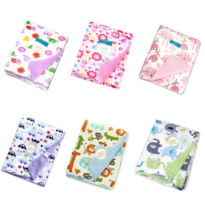 Детское одеяло из плотного бархата с мультипликационным принтом Двухслойный