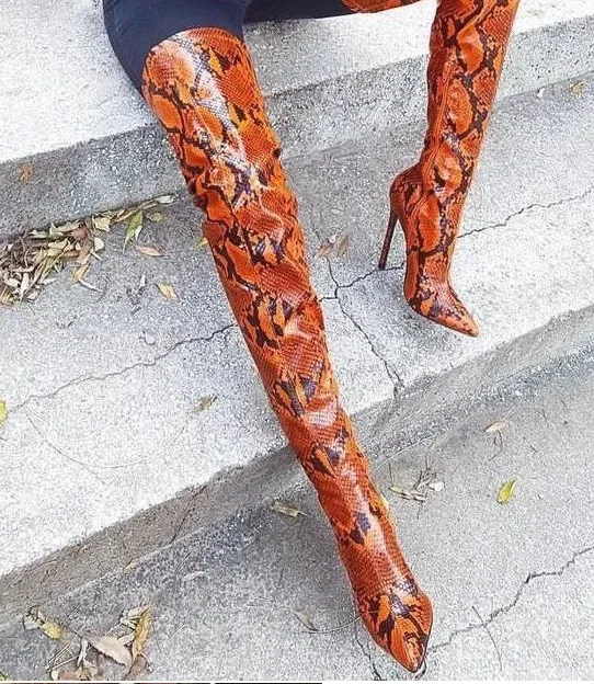 

Color matching snake point over knee fashion stage performance boots winter boots