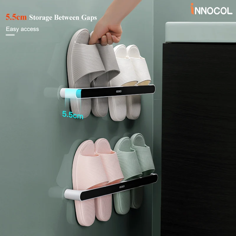 Bathroom Shoe Rack Organizer Slippers Wall Mounted Hanger Holder Drain Storage Towel Racks Self Adhesive Hanging Shoes Cabinets | Дом и сад