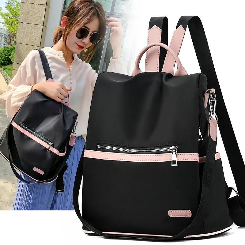 

2021 Casual Oxford Backpack Women Black Waterproof Nylon School Bags for Teenage Girls High Quality Fashion Travel Tote Packbag