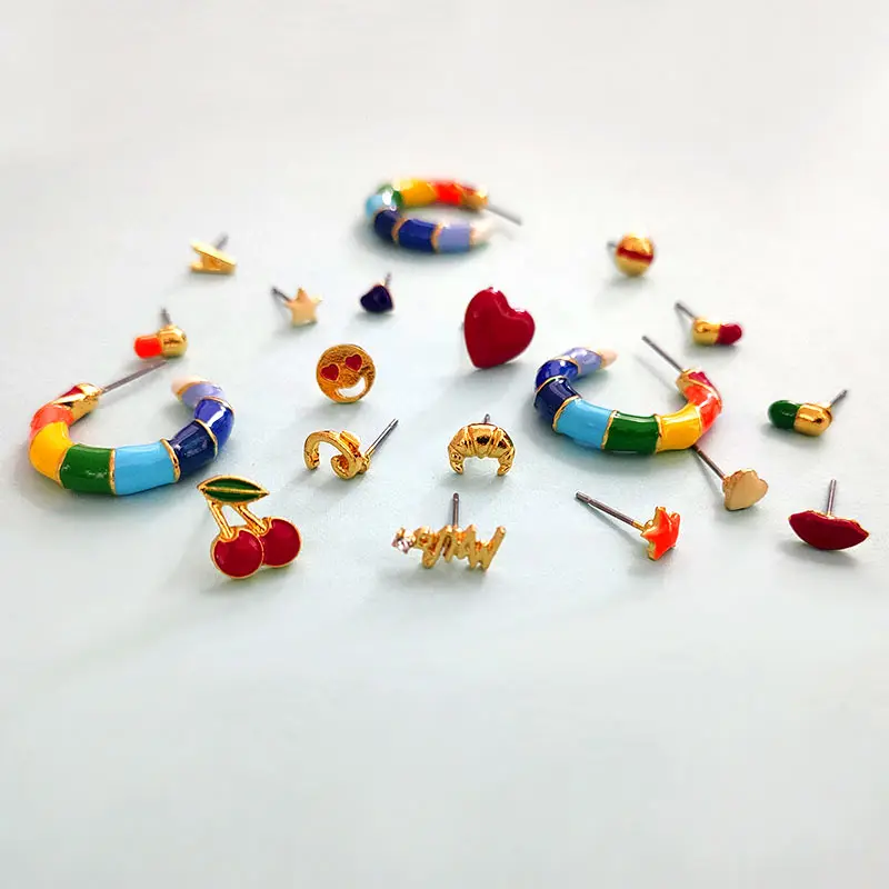 JJFOUCS 5 шт./компл. капли масла сердце с фруктами губ звезд серьги набор для Для