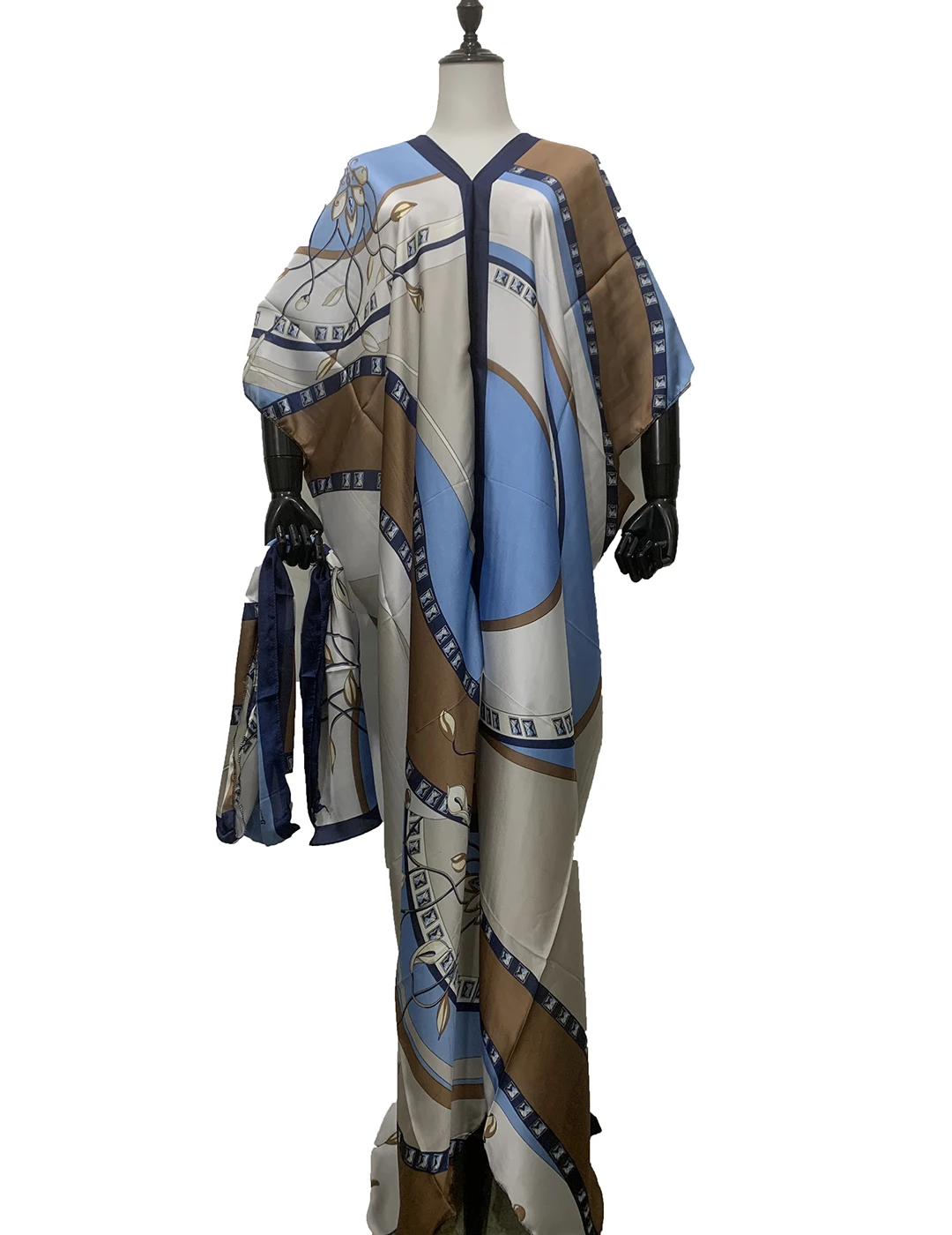 

Abaya 2021 New Elegant Printed Silk Muslim Robe Femme BouBou Traditional Fashion V-Neck Caftan Maxi Dresses For Women