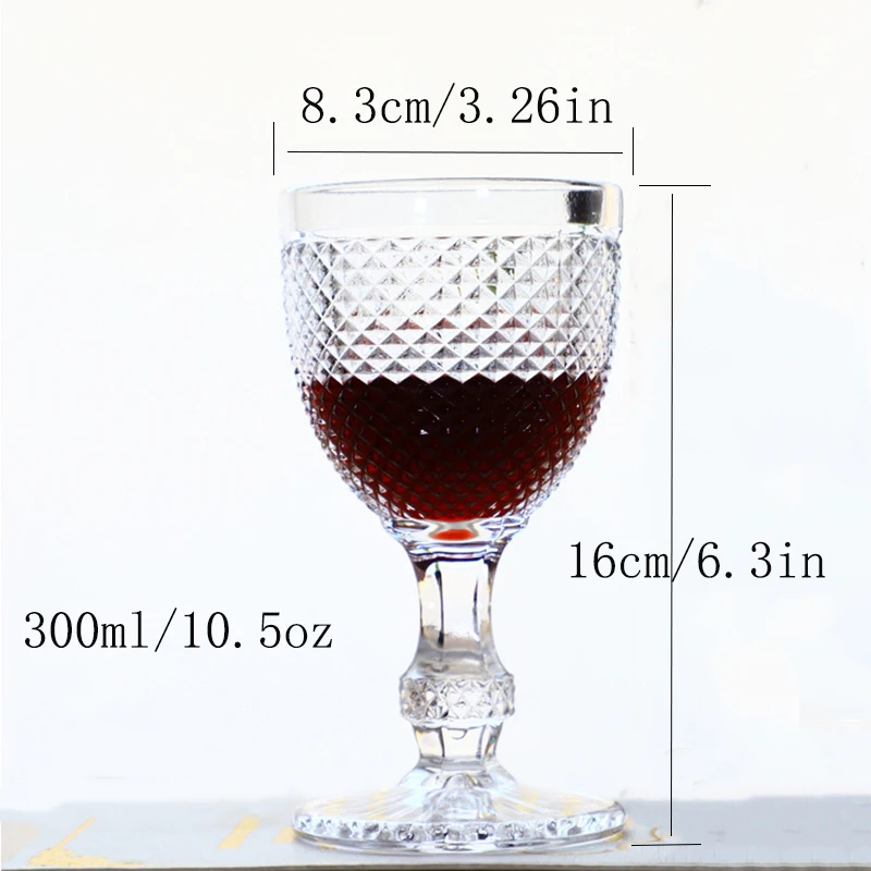 

European Style Retro Diamond Embossed Pattern Goblet Whiskey Glass Wedding Stemware Bar Party Champagne Wine Juice Glass