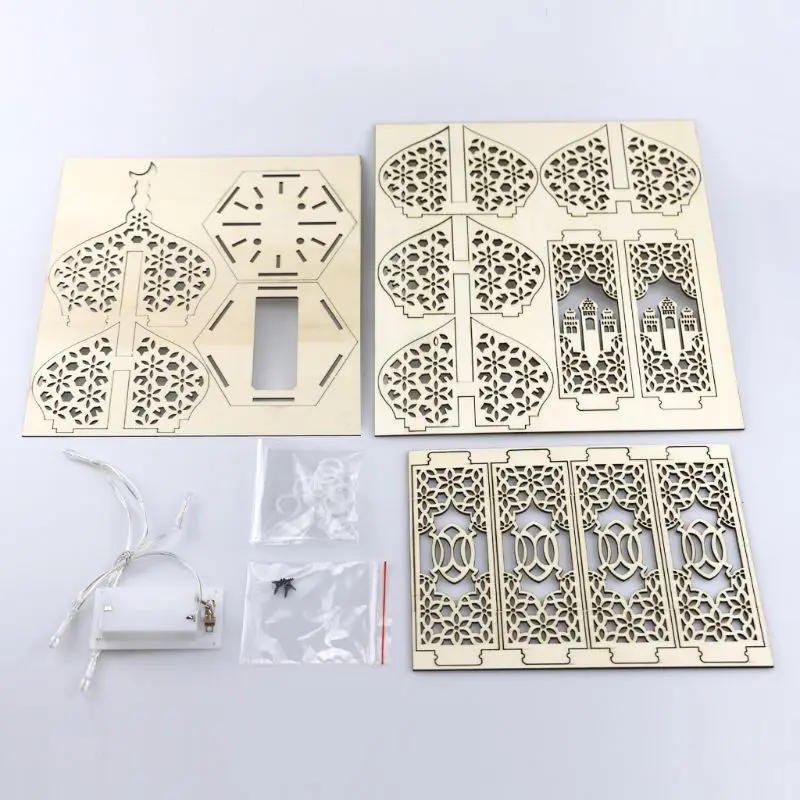 

Muslim Festival Light Ramadan Eid Mubarak Decorations Wooden LED Lamp P9YB