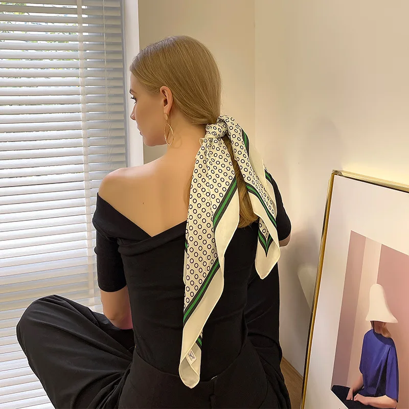 

2021 New Imitation Silk Scarf Women 70cm Square Scarf Twill Polka Dot Scarf Printing Gift Custom Scarf