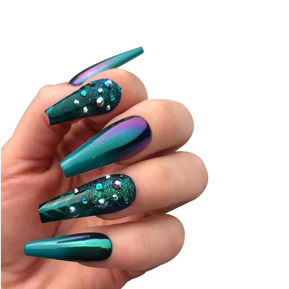 24 предмета в комплекте темно-зеленый накладные ногти длинный съемный