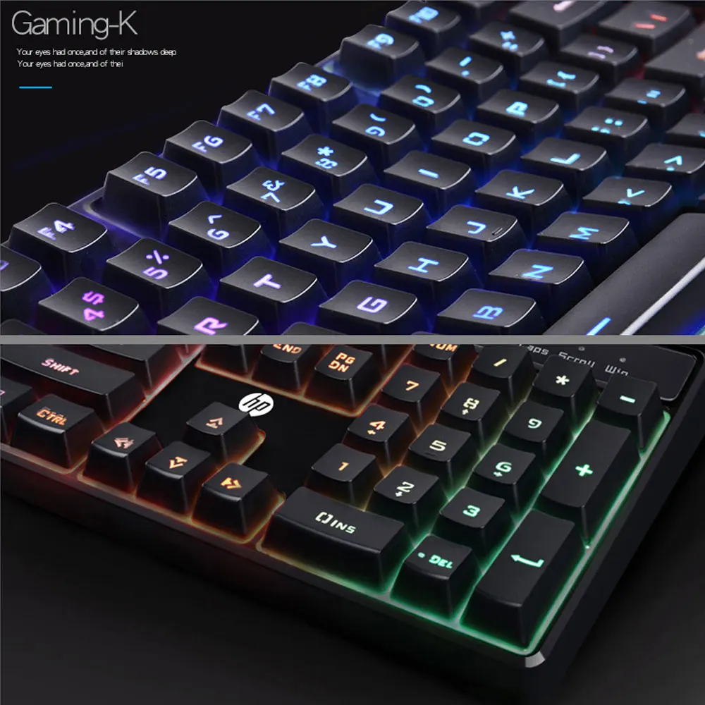 Hp K300 Проводная Водонепроницаемая игровая клавиатура механический эргономичный дизайн светодиодный с подсветкой 104 клавиш компьютерная геймерская клавиатура