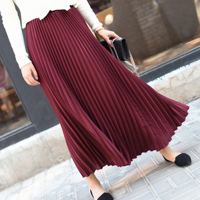 Женская винтажная длинная юбка плиссированная Макси-юбка с высокой талией