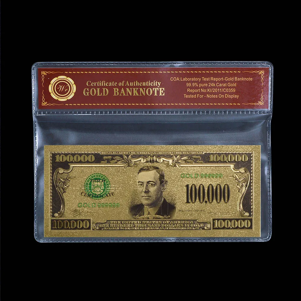 Купить 10000 долларов. Certificate of authenticity Gold Foil.