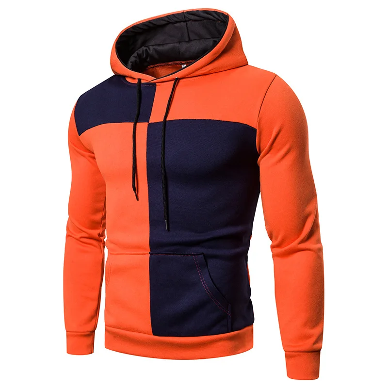 

2021 Autumn New Men's Clothing Color Matching Stitching Casual Sweatshirt European Size Hooded Slim Fit Pullover Sweater