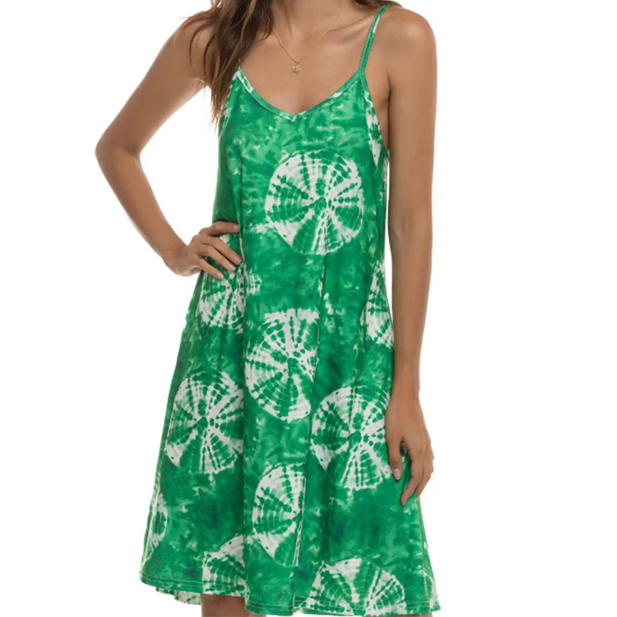 

Ladies Summer New Refreshing Beach Sling Round Neck Pullover Print Sleeveless Ladies Dress Casual Loose All-match Beach Dress