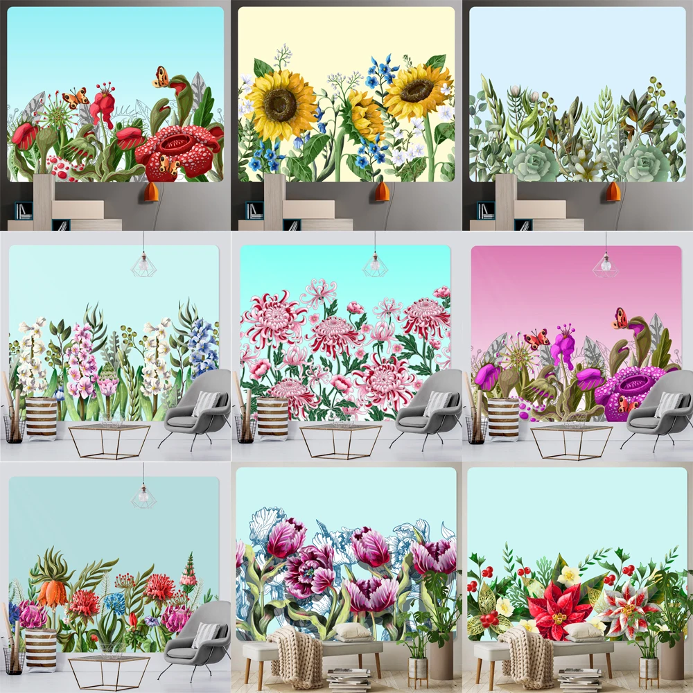 Красивые растения цветы искусственная психоделическая сцена богемная стена