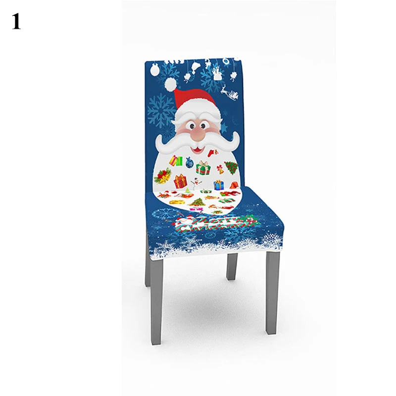 

Santa Claus Printed Chair Cover Elastic Dining Chair Slipcover Seat Protector Stretch Removable Chair Covers Christmas Decor