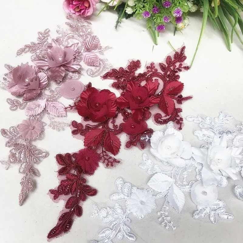 

2 пара/лот, 3D вышивка, кружевной цветок, материалы для рукоделия, аксессуары для рукоделия, украшение для платья