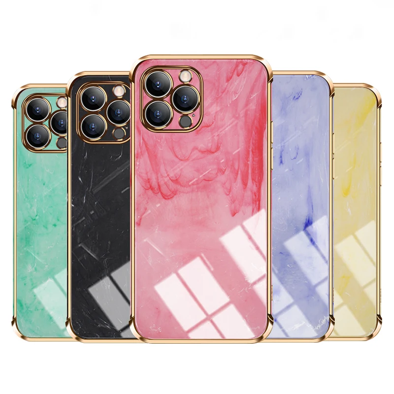 

Shockproof Plating Case For iPhone 13 12 11 Pro Max XS XR X R 8 7 Plus iPhone8 11ProMax Anti-Knock Lens Marble Skin Square Cover