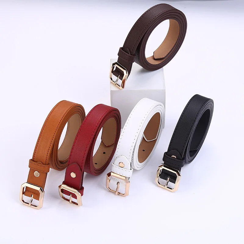 Women Fashion Leather Waist Belt Classic Square Metal Buckle Solid Color Waistband Wide Belts