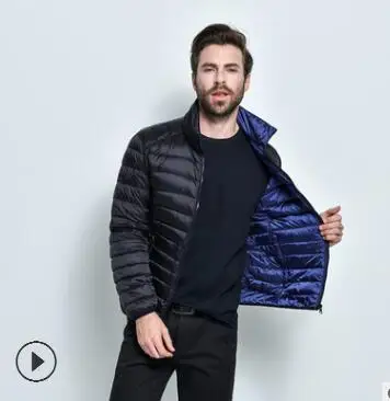 

The 2018 men's stand-up collar new double-sided long-sleeve lightweight down jacket men's plus-size coat