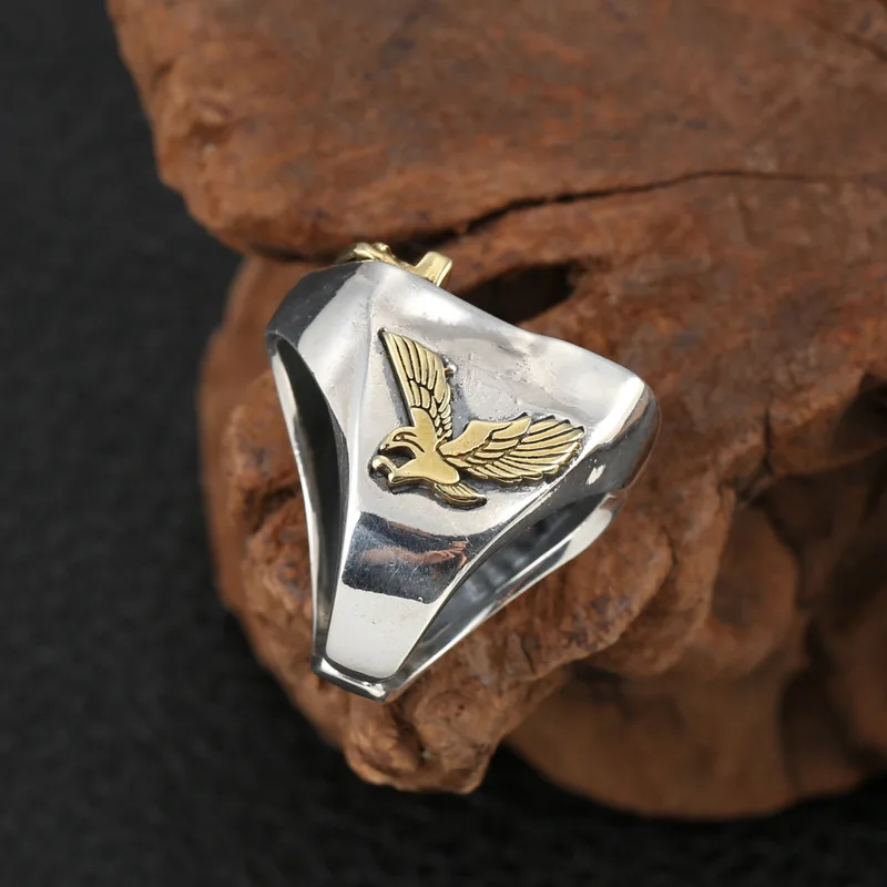 

Custom Adjustable Ring 100% 925 Sterling Silver colour Jewelry Men Women Creative Retro Letter Eagle Opening Ring free shiping