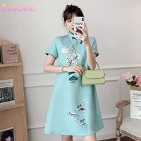 plus size m 4xl 2021 new blue loose fashion modern cheongsam dress women short sleeve qipao traditional chinese style clothes