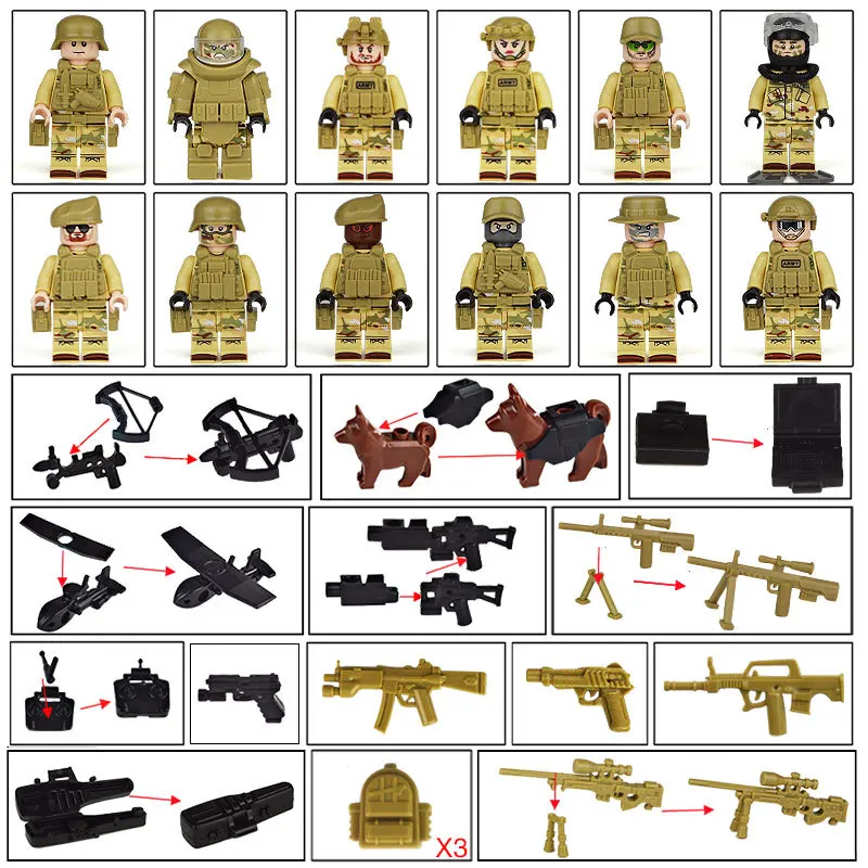 mini micro military flying tigers and seals raid 12 minifigure weapons doll set special warfare brigade weapon children toy gift free global shipping