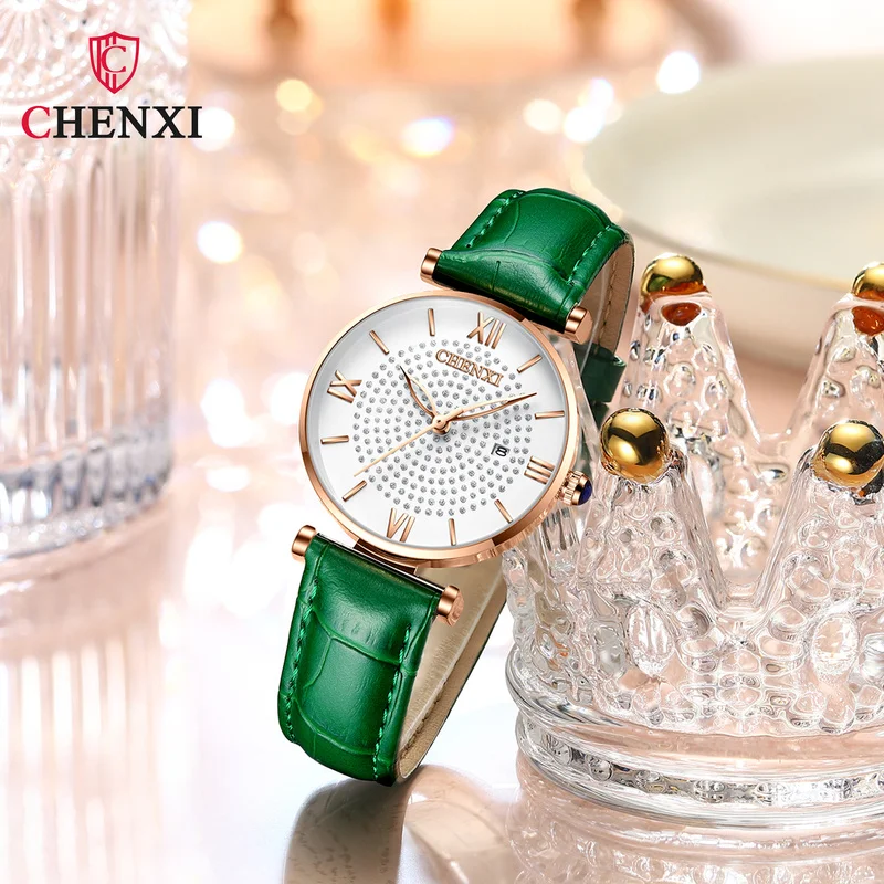 

CHENXI Women's Watch Starry Waterproof Luminous Luxury Fashion Diamond Student Leather Belt Quartz Watch WA222