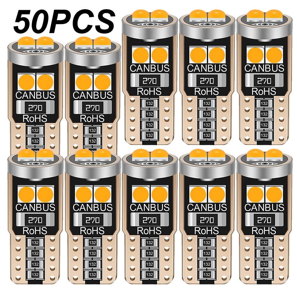 50Pcs T10 W5W WY5W 2825 Super Bright LED Canbus No Error Car Interior Reading Dome Lights Auto Parking Lamp Wedge Tail Side Bulb