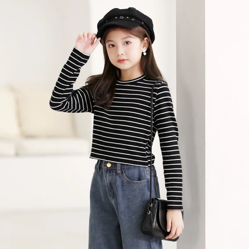

Striped T Shirts Teenage Girls Cotton Long Sleeve Tees Tops For Kids O-neck Casual Pullovers Baby Big Girl Clothes Child T Shirt