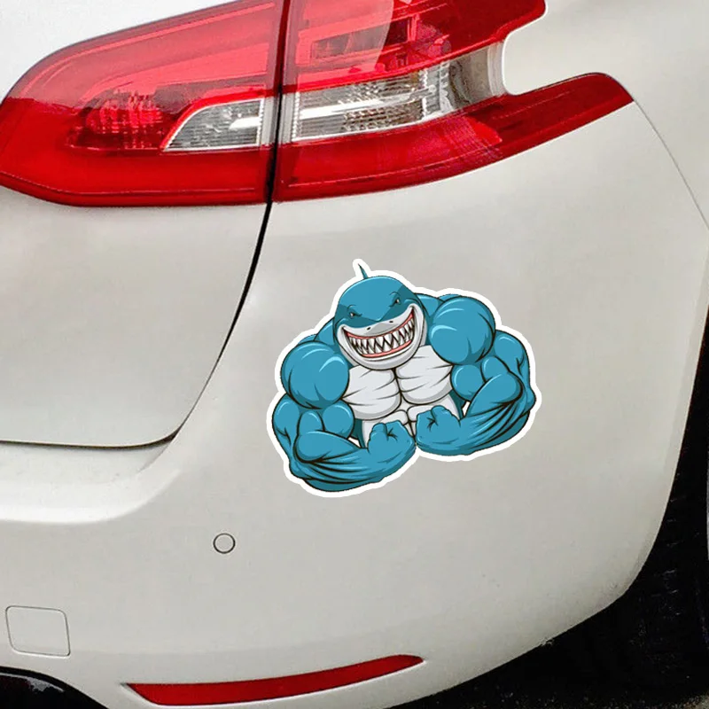 RuleMyLife 15*12.2CM Interesting Aggressive Shark Exercise The Muscle Cartoon Colored PVC High Quality Car Sticker Decoratio - купить по