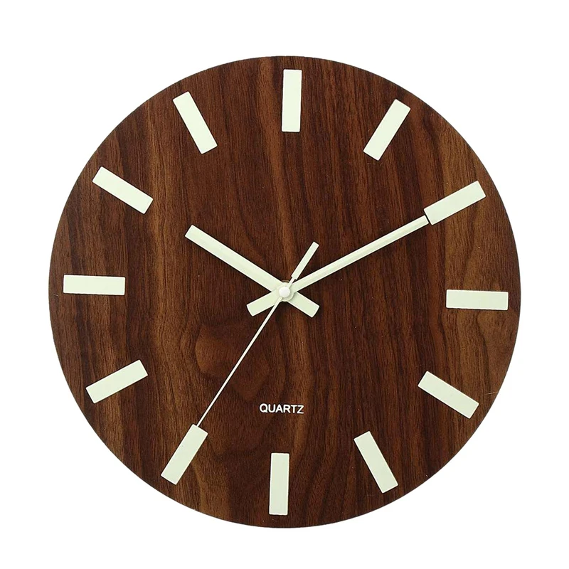 12 дюймов Светящиеся Настенные часы Деревянный бесшумный домашний декор