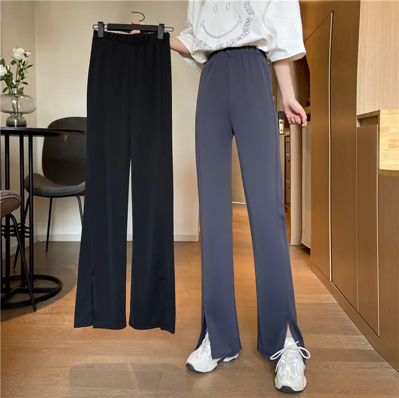 

Split leisure pants women's 2021 new spring high waist pants wide leg pants with horn showing thin and drooping feeling
