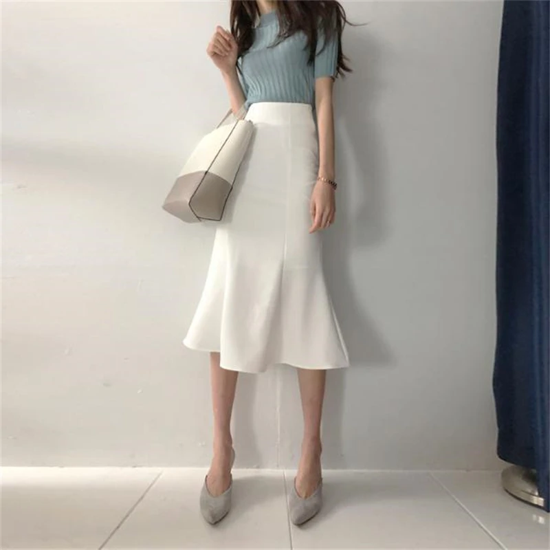 Юбка-годе женская летняя облегающая с высокой талией и оборками | Женская одежда