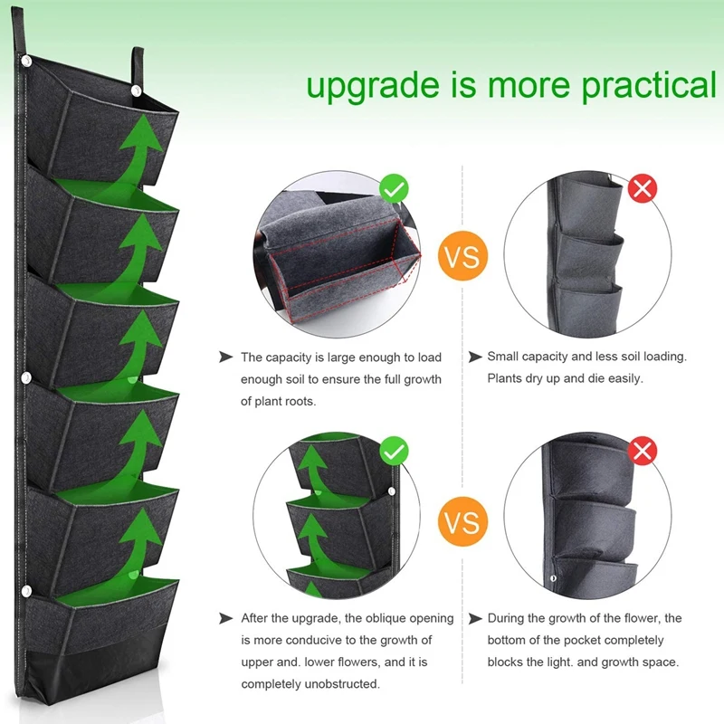 Вертикальный настенный садовый рисовый плантатор с 6 карманами подвесное